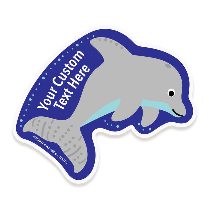 Custom Dolphin Vinyl Sticker for wholesale by Night Owl Paper Goods