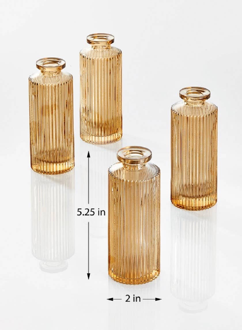 Jamali Garden - Wholesale Vase - Amber Pleated Glass Bottle Bud Vase1