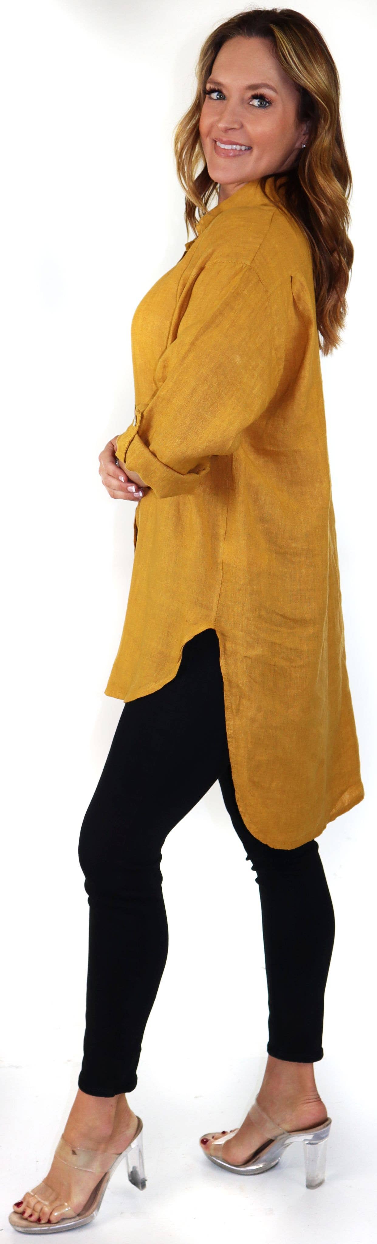 LINEN AND GAUZE - Vente Tunique – femme - 3348 - Blouse ample en lin Hi Low 9 couleurs15