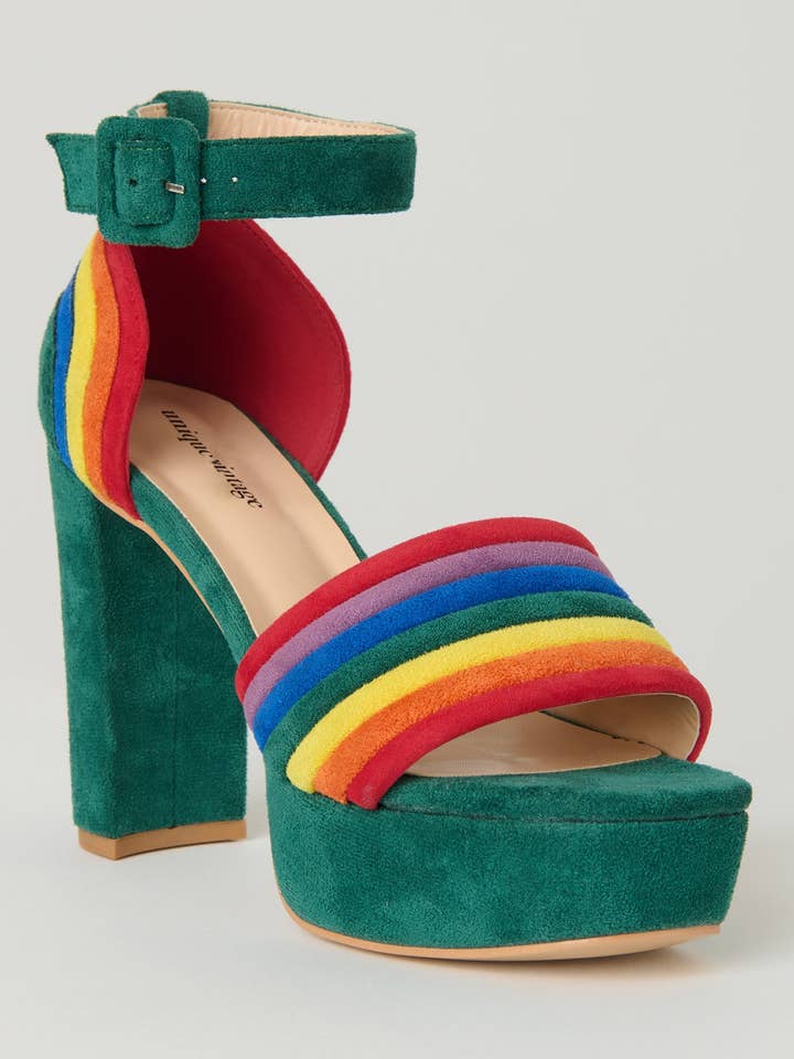 Unique Vintage - Venta al por mayor Zapatos de plataforma - Mujer - Zapatos de Tacón Abiertos de Ante Verde y Arcoíris Únicos Vintage0