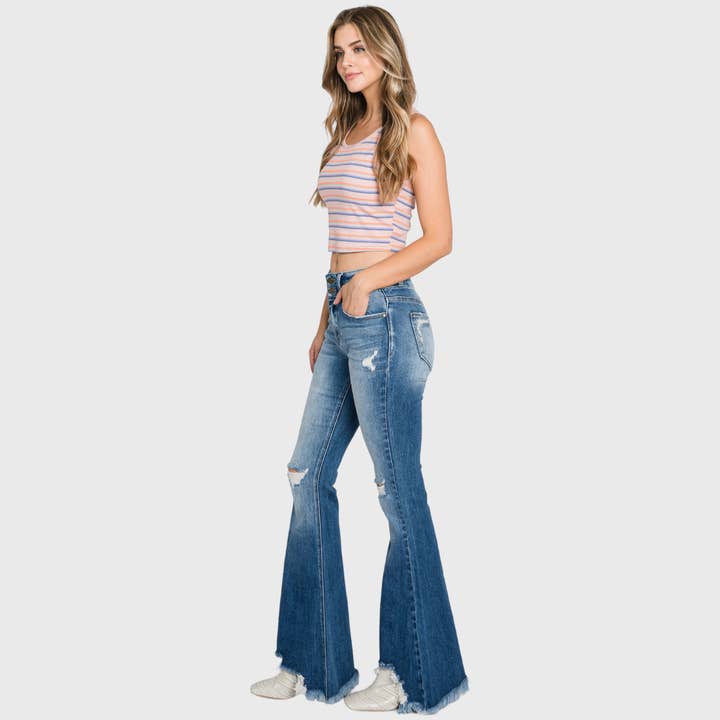 Petra153 - Wholesale Jeans - Women's - P301F-MD DESTROY HIGH RISE STRETCH SUPER FLARE JEANS3