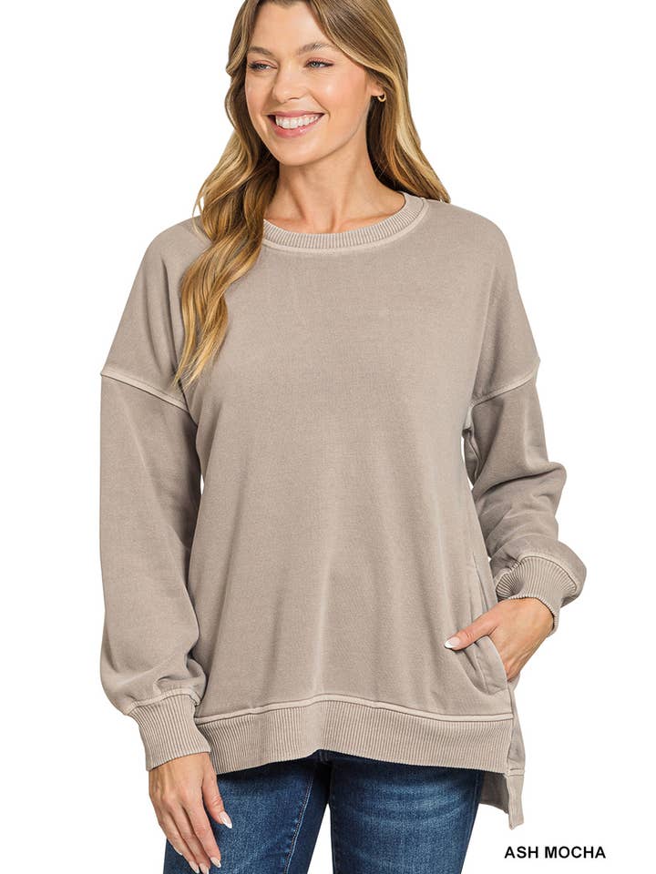Vanilla Monkey - Wholesale Sweatshirt - Women's - Pigment Dye Fleece Hi-low Hem Pullover With Pocket