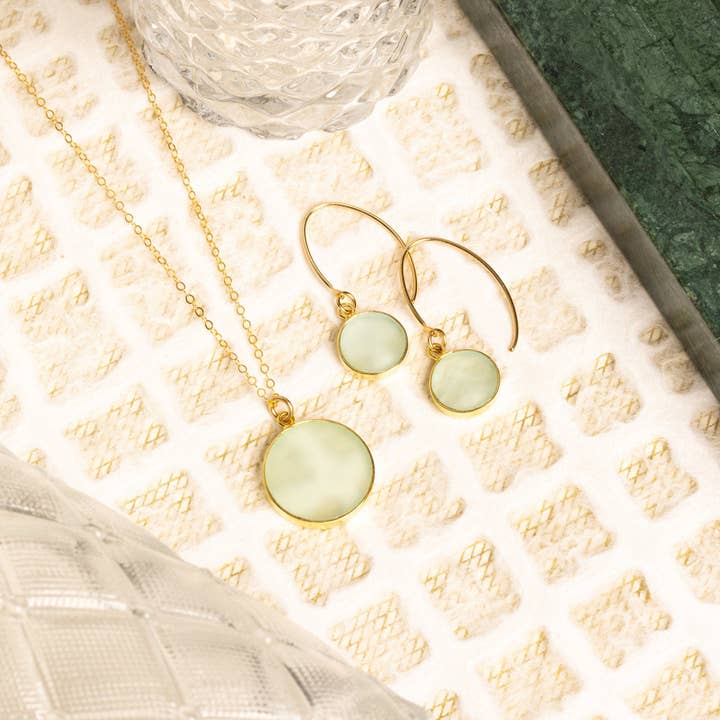 Aqua Chalcedony Disc Necklace and Earrings Set for wholesale by Soul & Little Rose