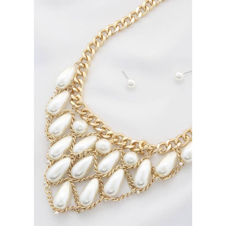 anbfashion – Colar com missangas/pérolas por atacado – COLAR VOLUMOSO DE LÁGRIMA PÉROLA