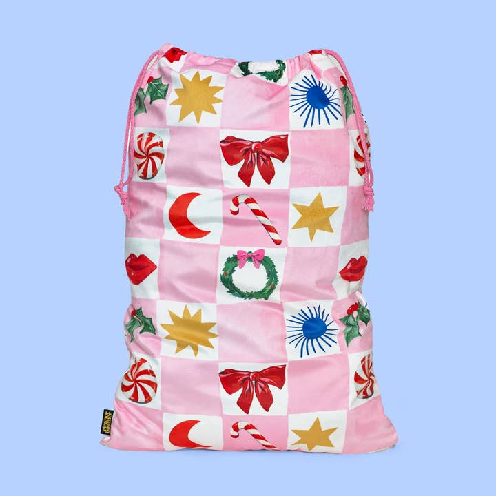 Kissmas Checkerboard Velvet Santa Sack for wholesale by Eleanor Bowmer