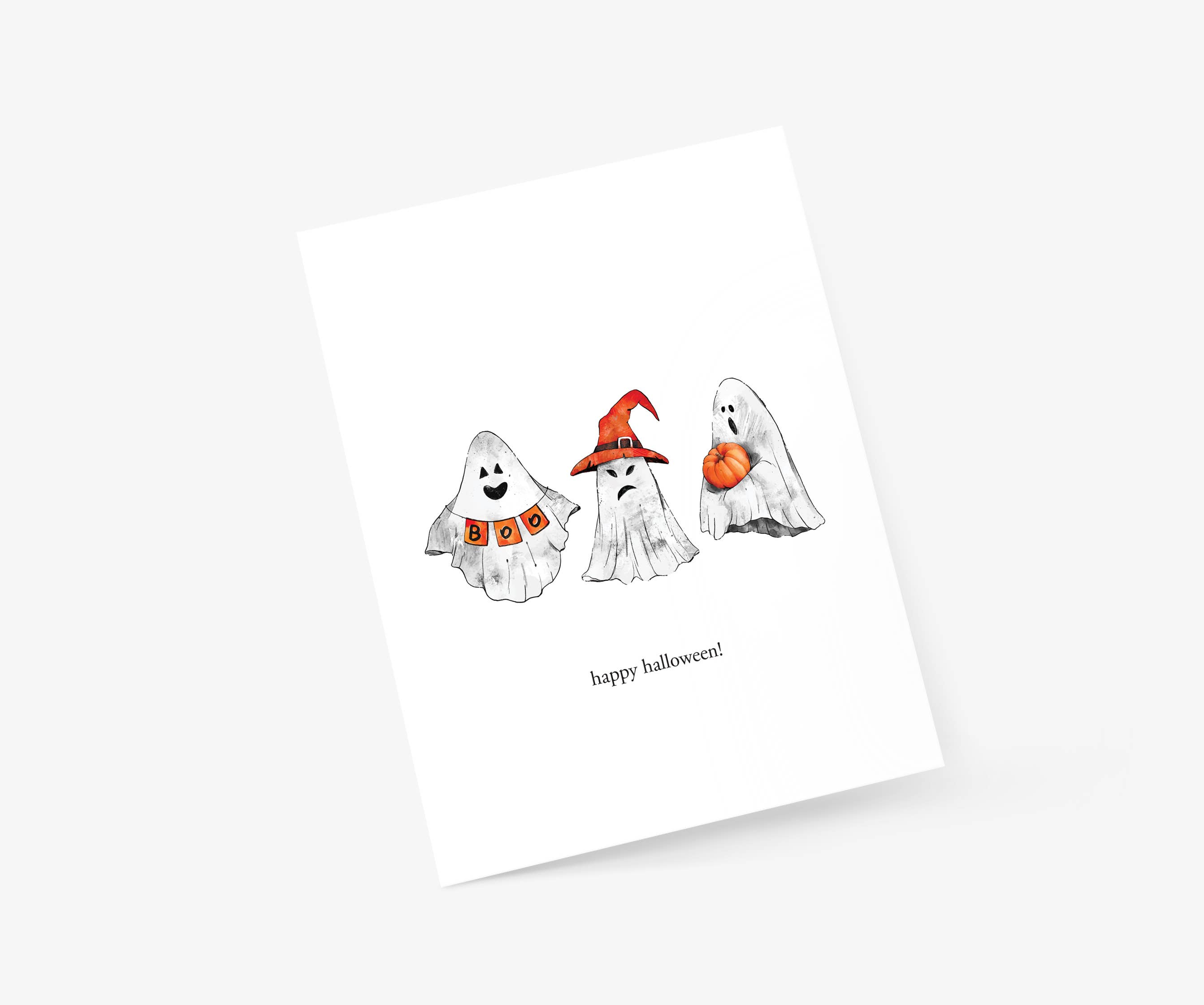 Footnotes - Wholesale Halloween Card - Three Ghosts Happy Halloween - Halloween Greeting Card1
