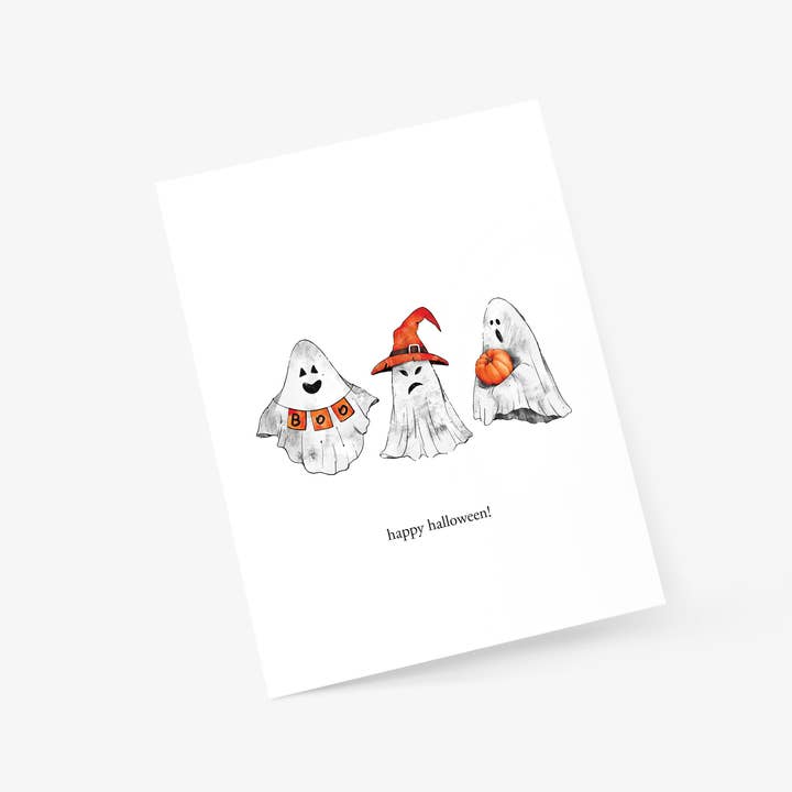 Footnotes - Wholesale Halloween Card - Three Ghosts Happy Halloween - Halloween Greeting Card1