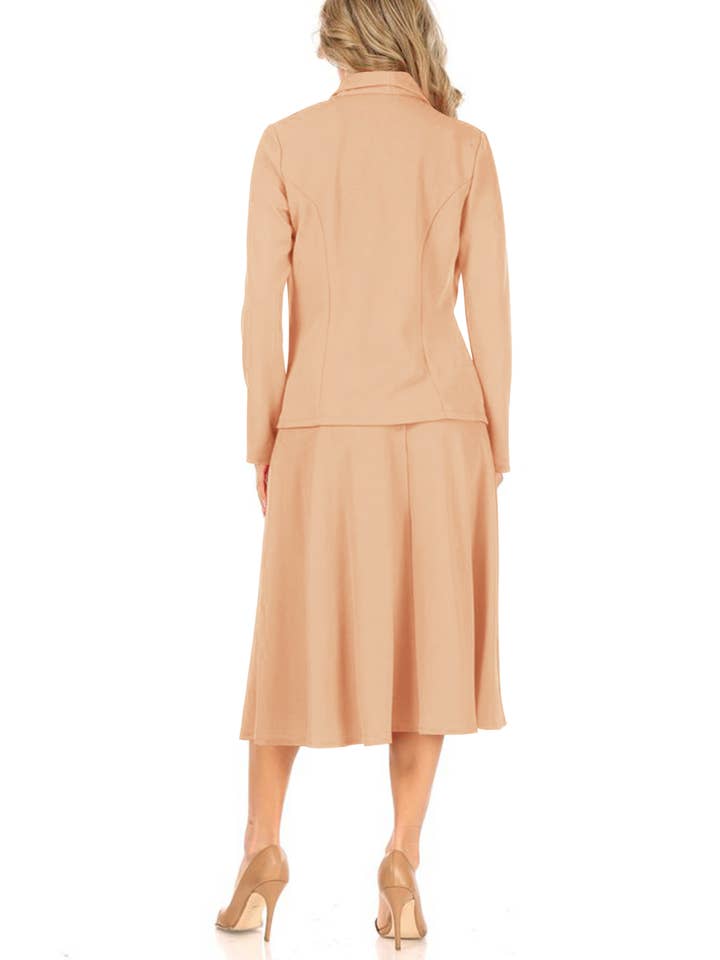 MOA COLLECTION - Wholesale Top & Skirt Set - Women's - Women's Two Piece Casual Blazer Relaxed A-Line Midi Skirt15