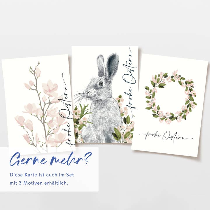 Wildblumen Atelier - Wholesale Easter Card - Easter card Bunny with pink flowers Happy Easter, FSC paper3