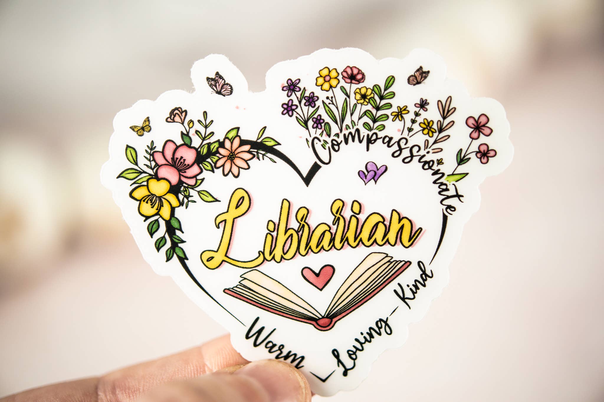 Savannah and James Co - Wholesale Sticker - Librarian Floral Heart, Book Vinyl Sticker, 3x3 in.7