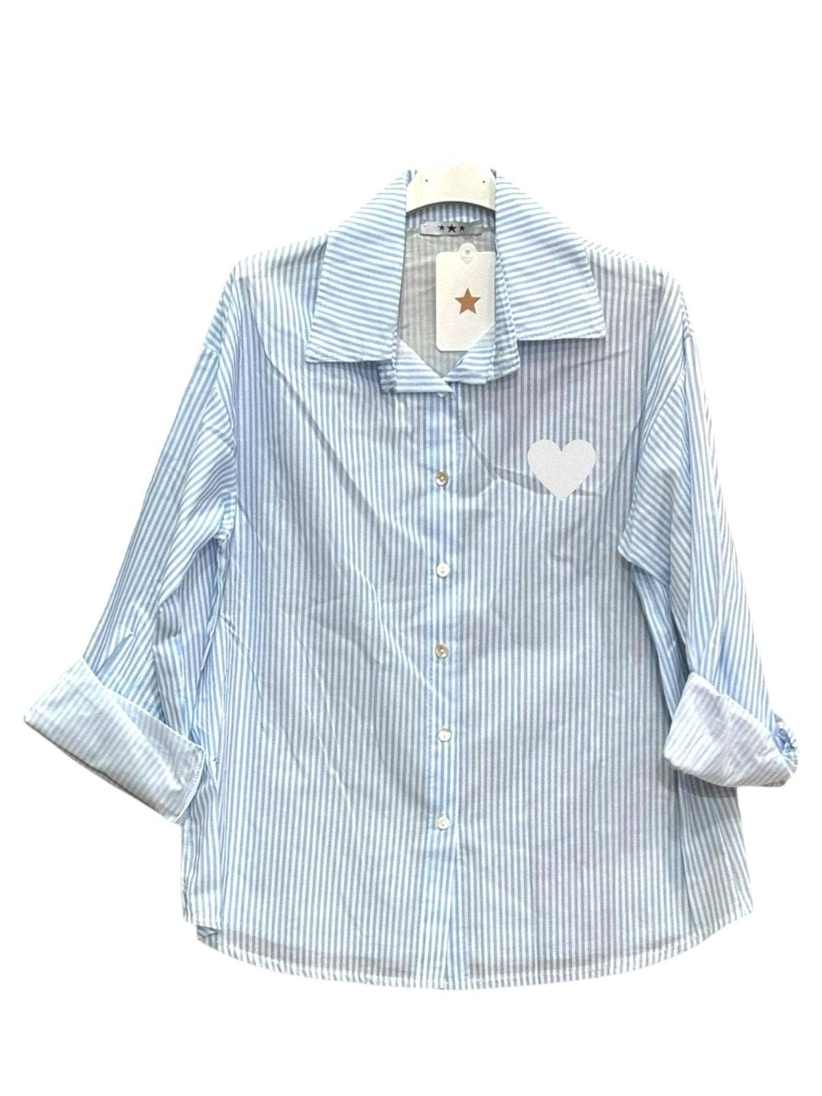 Moonsun - Vendita all'ingrosso Camicia button down - Donna - Camicia a righe in cotone con stampa a cuore0