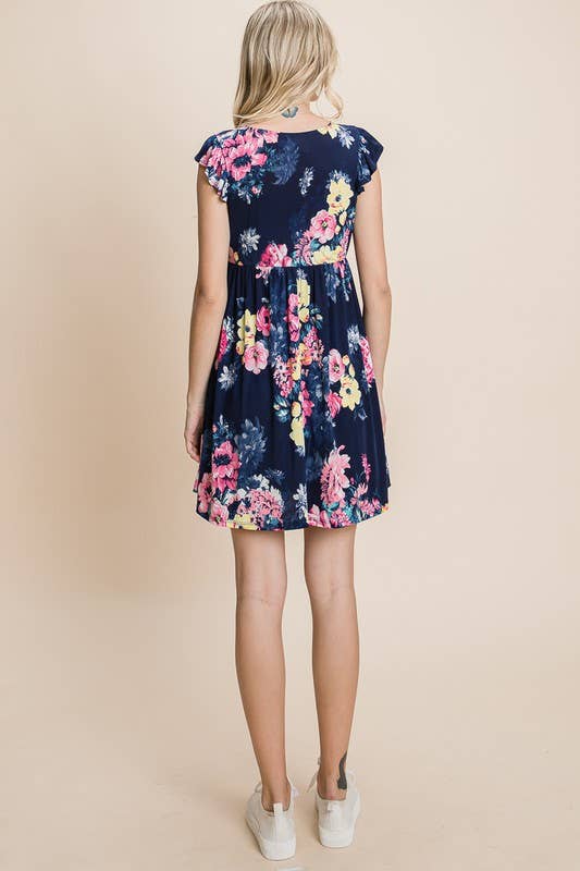 Navy Blue ETK-8495 Floral Swing Dress for wholesale on Faire9