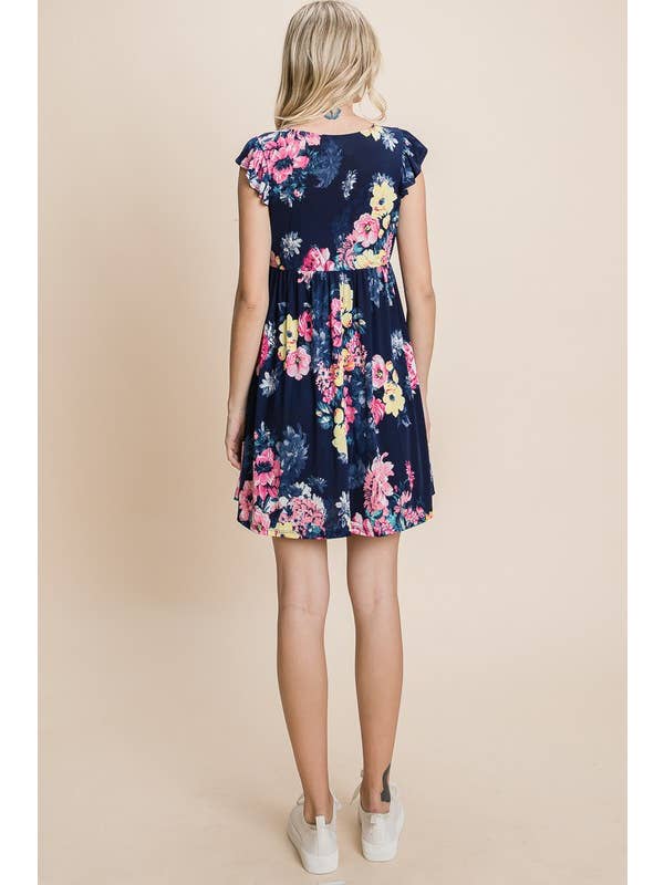 Navy Blue ETK-8495 Floral Swing Dress for wholesale on Faire9