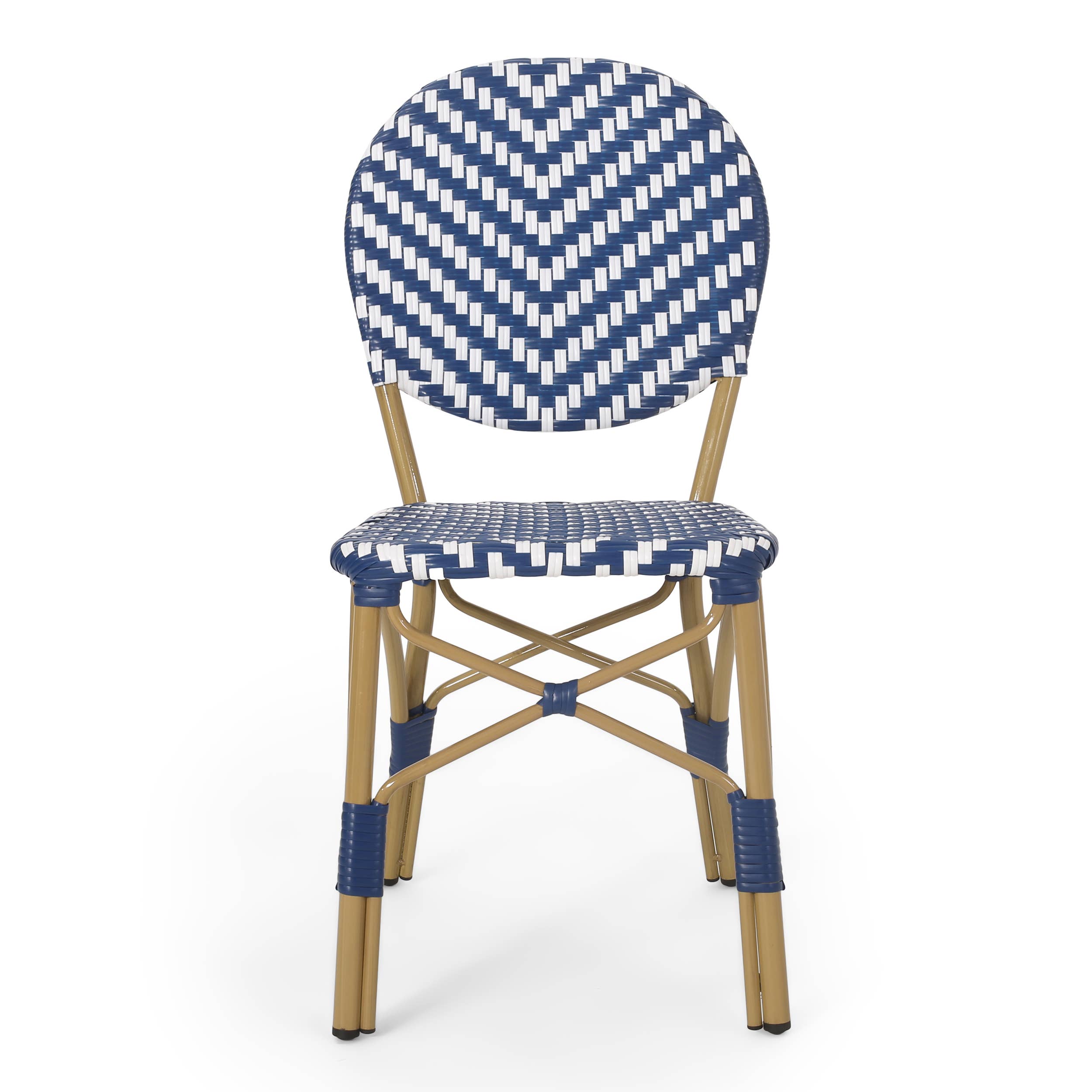 Navy Blue Aluminum 3-Piece French Bistro Set with Bamboo Finish for wholesale on Faire6