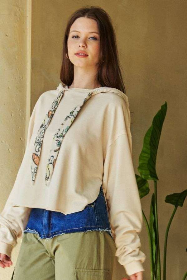 Davi & Dani - Wholesale Hoodie - Women's - PLUS LONG SLEEVES PRINT TIE LOOSE FIT HOODIE TOP4