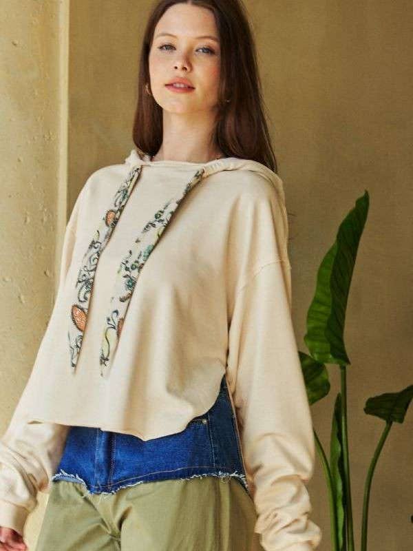 Davi & Dani - Wholesale Hoodie - Women's - PLUS LONG SLEEVES PRINT TIE LOOSE FIT HOODIE TOP4