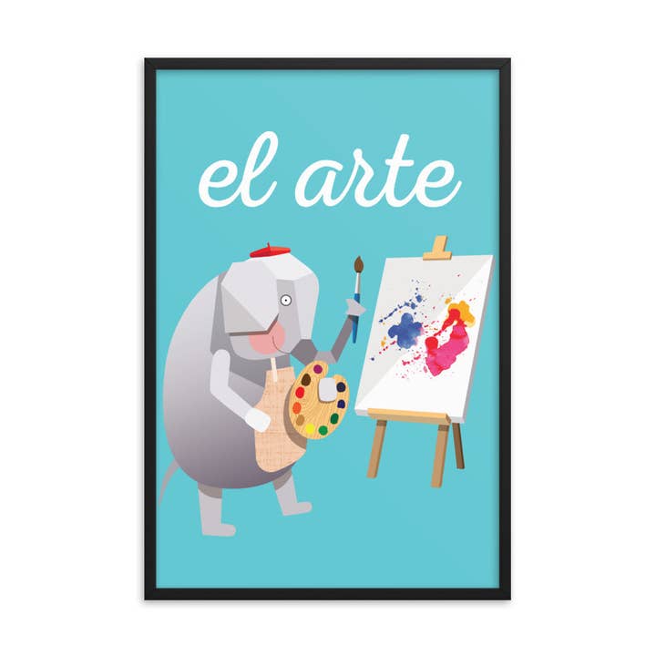 Impression artistique encadrée en forme d'éléphant - Espagnol pour la vente par gabo and mateo designs