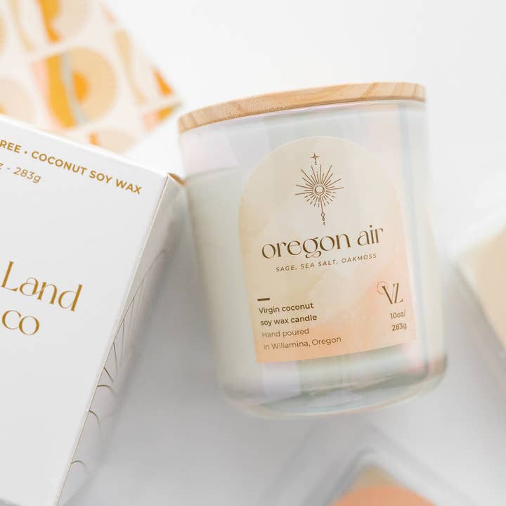 Oregon Air | pnw coast scented wood wick luxe candle for wholesale by Vincent Land Candle Co.