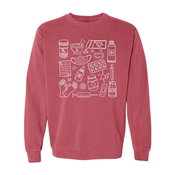 Pharmacy Doodles Crewneck for wholesale by Meg Ann Co.