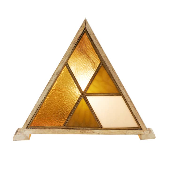 River of Goods - Wholesale Accent/Desk Lamp - 11"H Stained Glass Triangle Shade Wood Base Accent Lamp