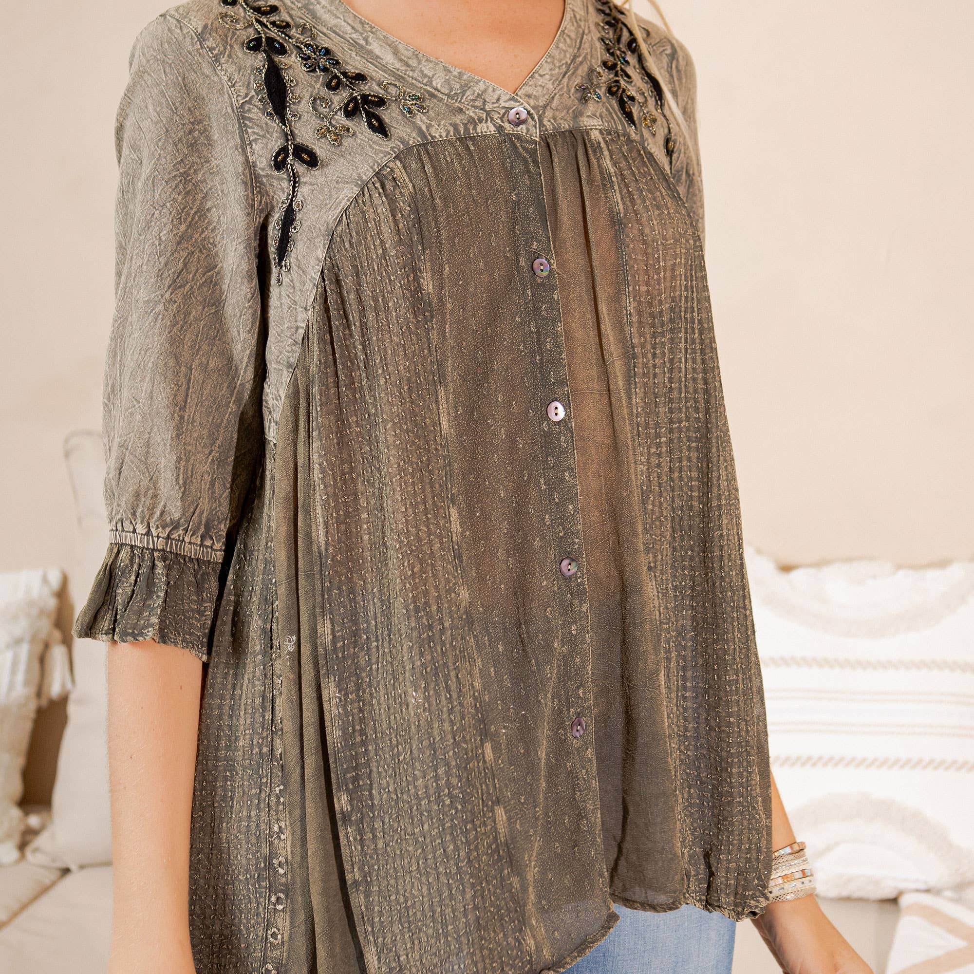 Young Threads - Venta al por mayor Blusa - Mujer - Blusa bohemia adornada estilo western (Color nuevo)29