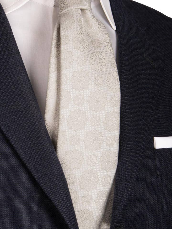 Pearl White Silk Ceremony Tie with Silver Gray Medallions CY6669 for wholesale by Graffeo Cravatte
