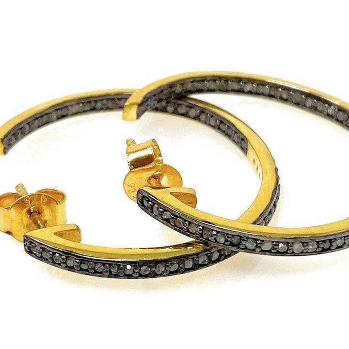 Orecchini a Cerchio con diamanti placcati in oro 14 carati, Orecchini a Cerchio con diamanti pavimentati in argento sterling, orecchini a cerchio per la vendita all'ingrosso da parte di Akstar Gems