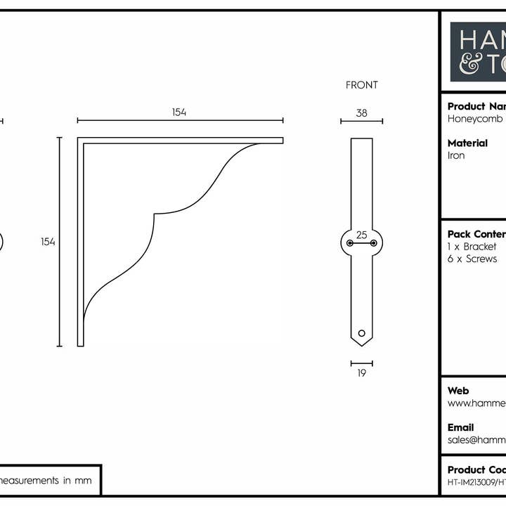 Rinkit Ltd ā wholesale Wall-mounted shelf ā Honeycomb Iron Shelf Bracket - D155mm10