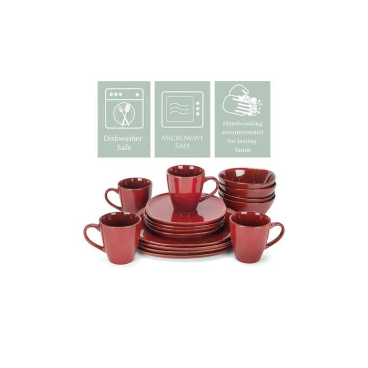 EAST AVENUE - Wholesale Dinnerware Set - 16 Pc Dinner Set Smooth Red2