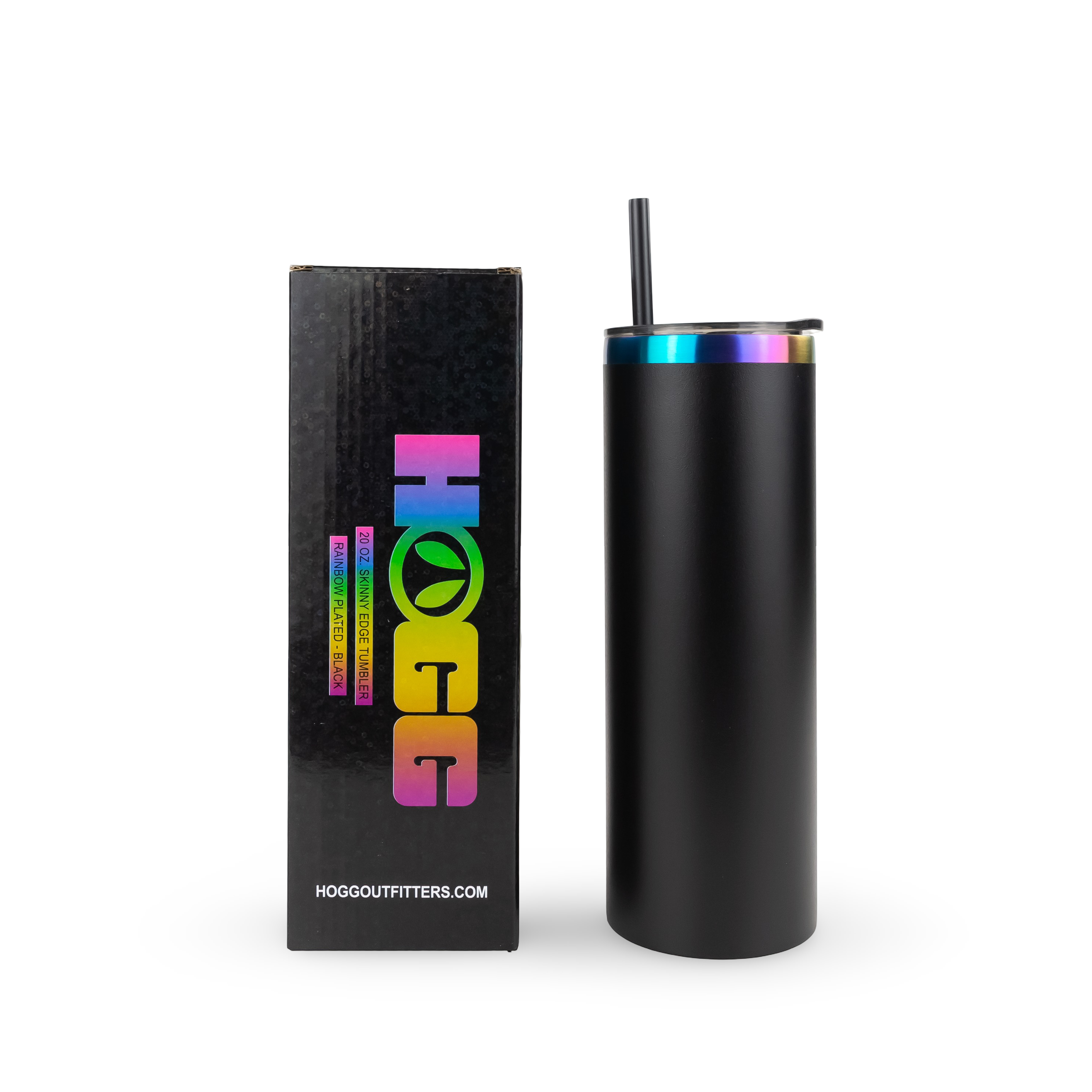 Rainbow Plated Black 20oz POWDER COATED SKINNY EDGE TUMBLER for wholesale on Faire2