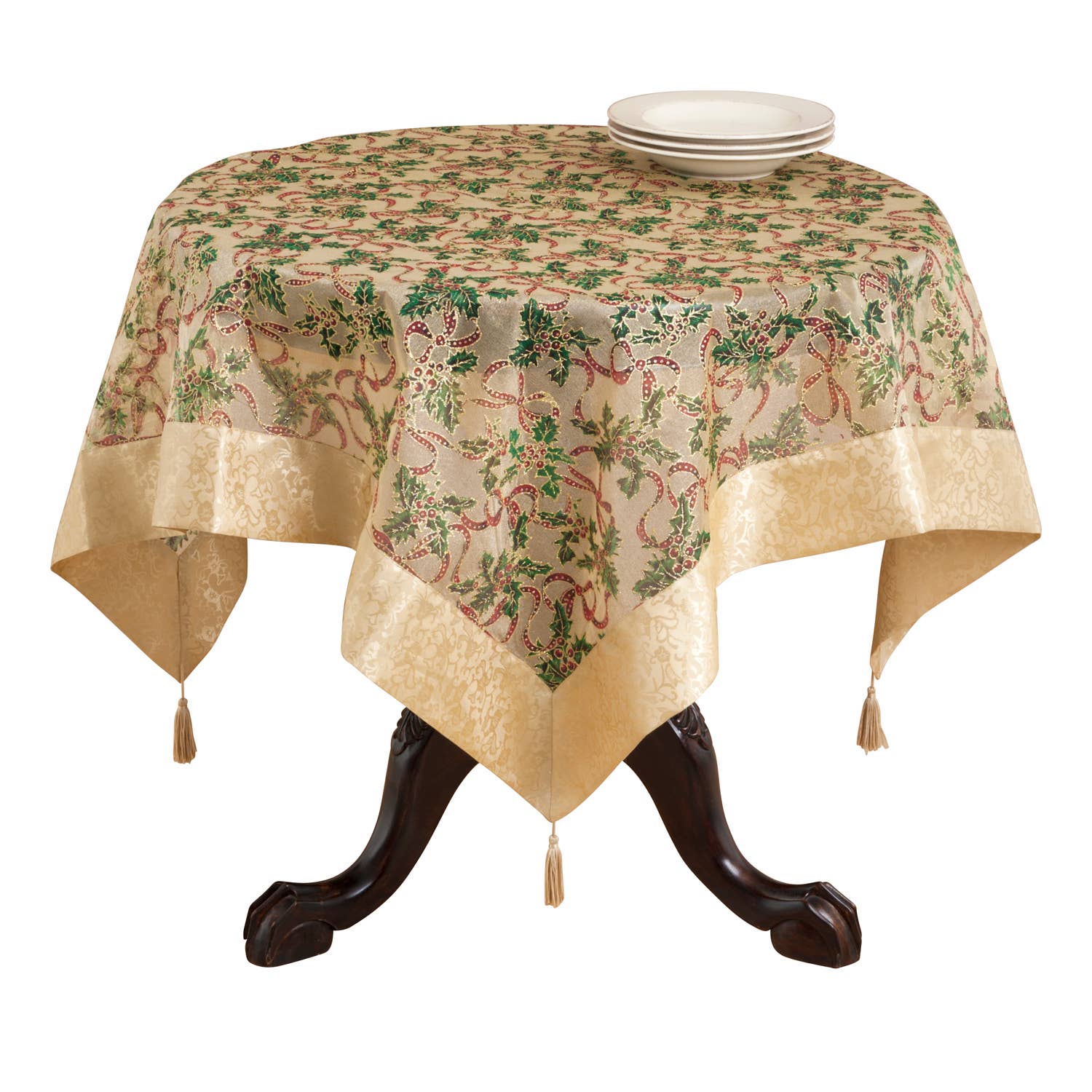 Fennco Styles - Wholesale Tablecloth - 36" Square Christmas Printed Gold Tablecloth 1