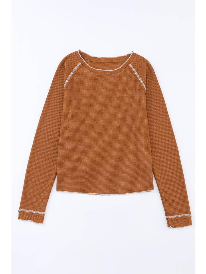 PRETTY BASH - Wholesale Knit Top - Women's - Solid Waffle Knit Round Neck Long Sleeve Top9