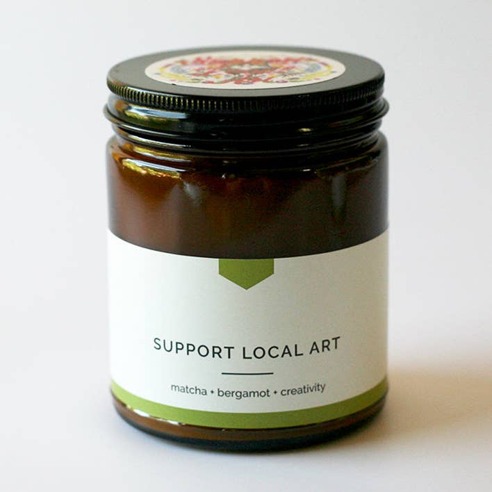 SUPPORT LOCAL ART Amber Jar Soy Candle - Matcha + Bergamot Hand-Poured (9 oz) - COLLAB for wholesale by Vacant Wheel