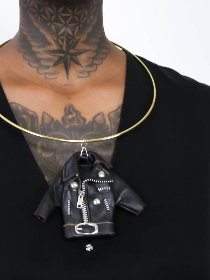 TS08 Mini leather jacket necklace for wholesale by TOO DAMN EXPENSIVE