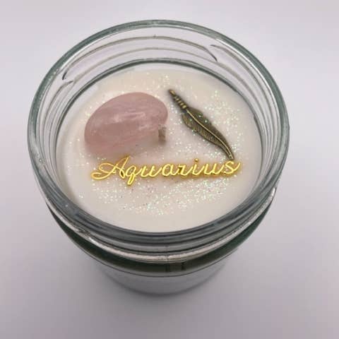 Aquarius Healing Crystal Candle 8oz for wholesale by Ritual Junkie