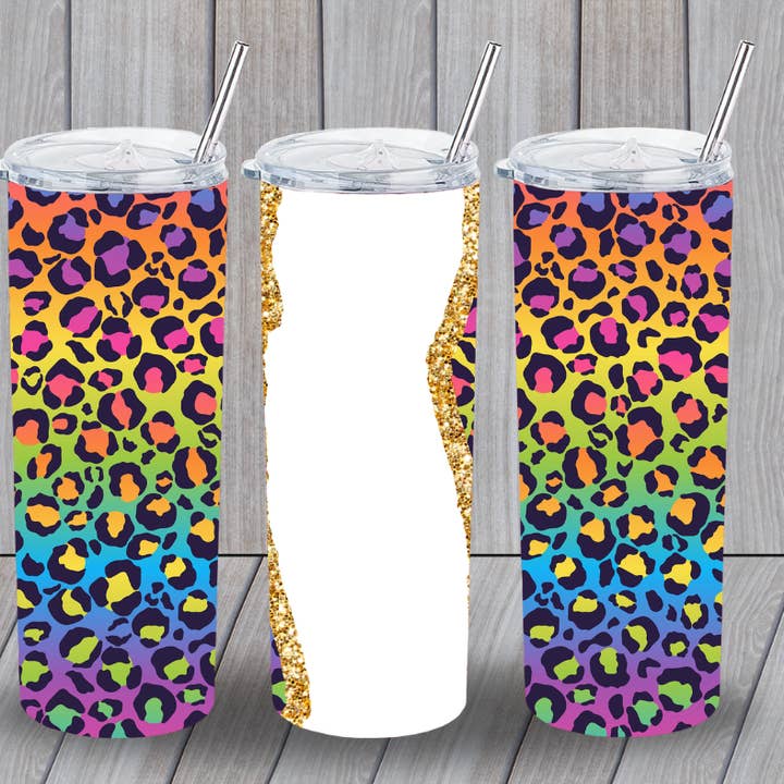 Tie dye leopard tumbler for wholesale by KTD DESIGNS