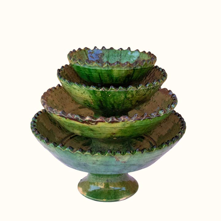 Maison Berber - Wholesale Decorative Plate/Dish/Bowl - Tamegroute Green Glazed Pedestal Bowl - 4 Sizes