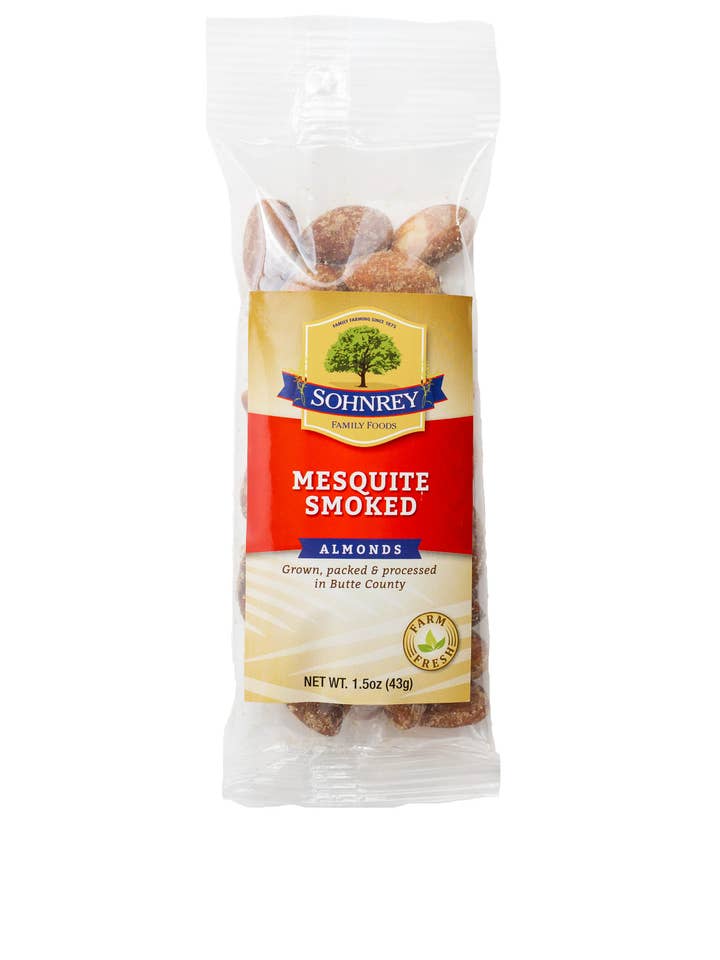 Mesquite Smoked Almonds 1.5 oz for wholesale by Sohnrey Family Foods LLC