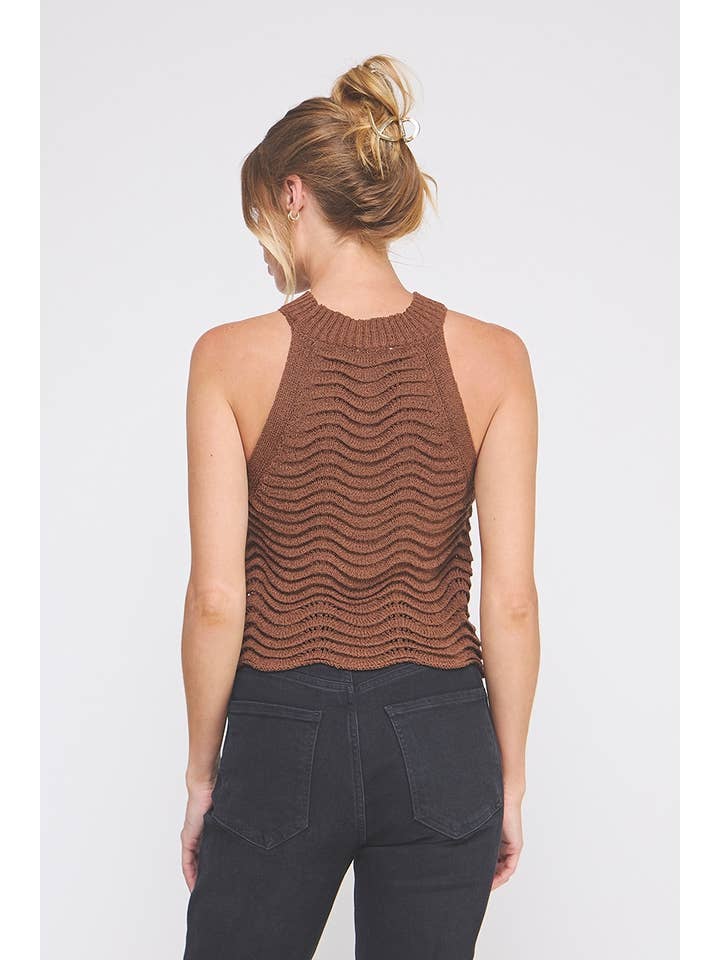 Allie Rose - Wholesale Tank Top - Women's - Wavy and scallop patterned knit halter tank6