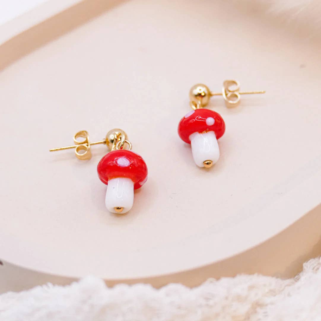 Tilda&Theo - Wholesale Dangle Earrings - Mushroom Earrings Stainless Steel - Mushroom Stud Earrings Fly Agaric