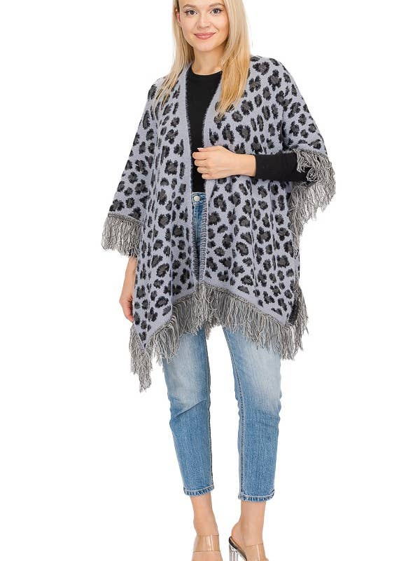 Leopard Pattern Shawl Poncho for wholesale by Cap Zone