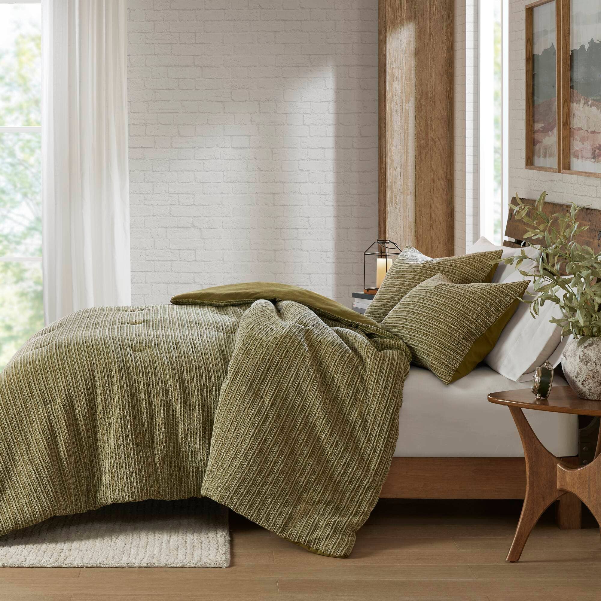 Olliix - Wholesale Bedding Set - 3 Piece Vintage Waffle Washed Comforter Set, Green2