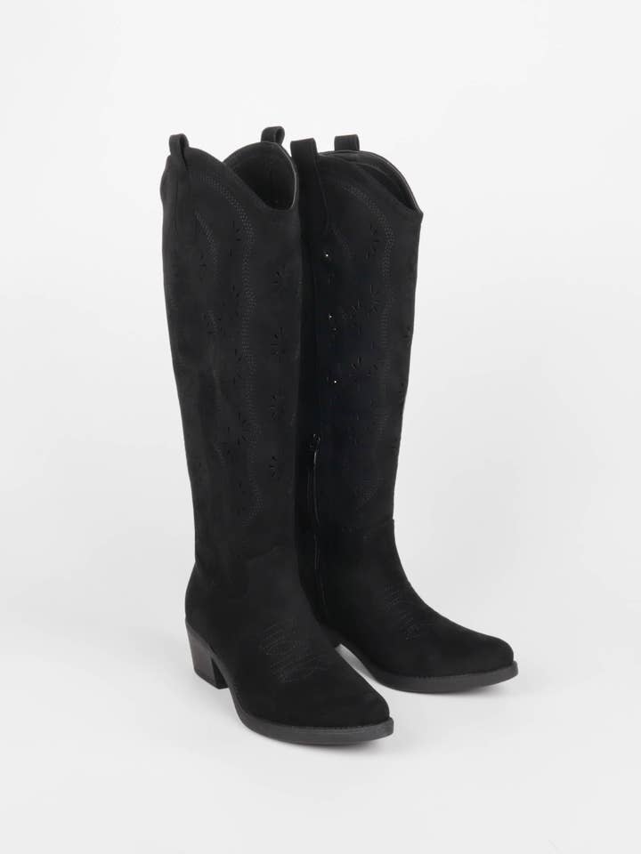 Embroidered and perforated western boots, zip closure for wholesale by La Bottine Souriante