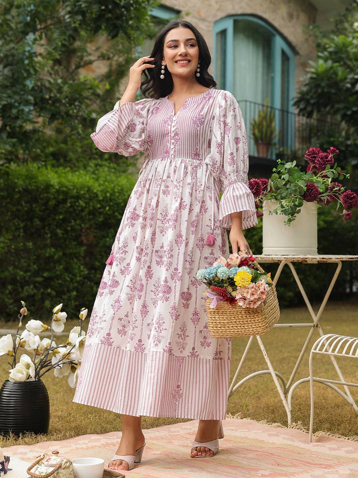 Free Size Cotton Dress with Adjustable Drawstring Waist & Lining for wholesale by Jaipur Morni USA