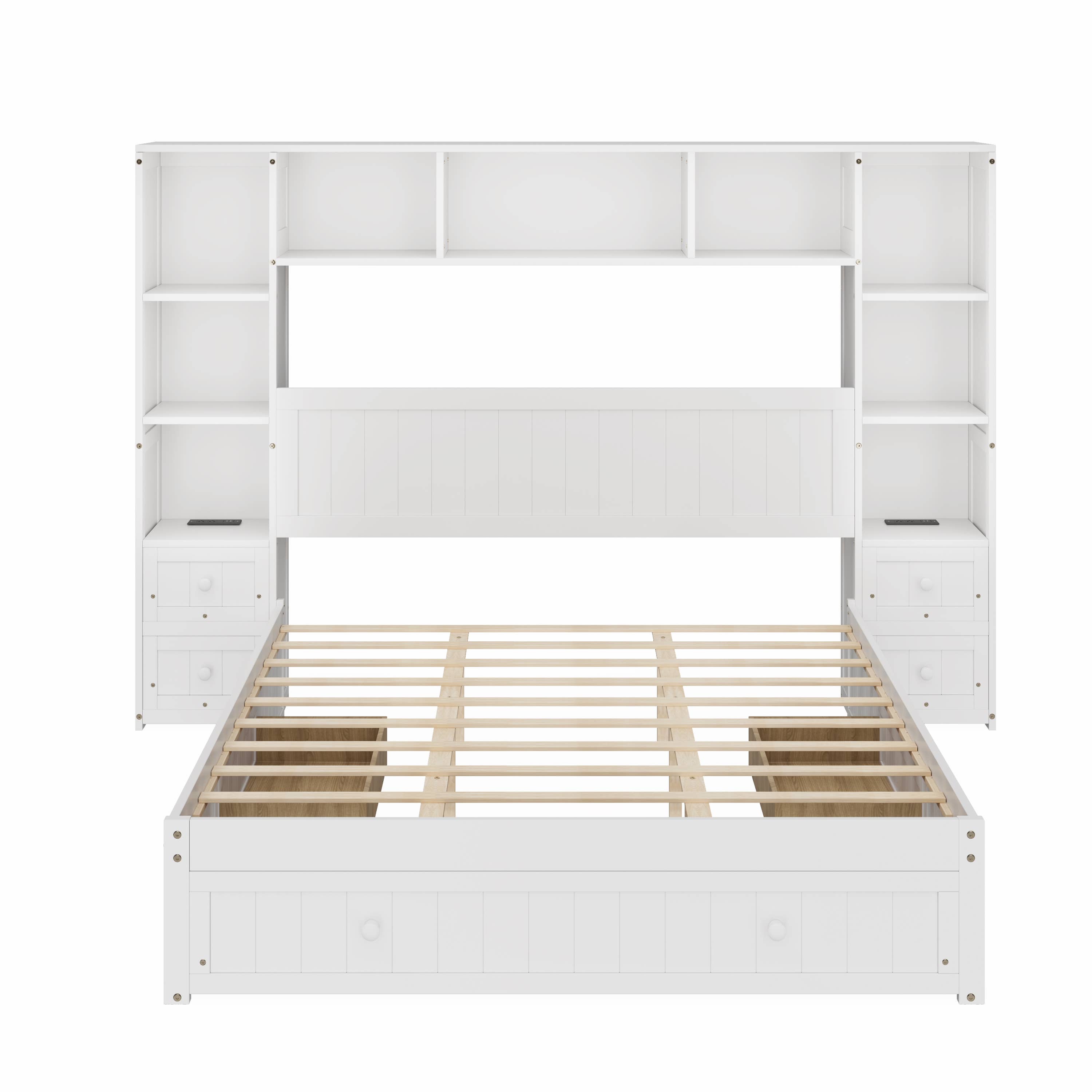 HOMYCASA DESIGN INC - Wholesale Bed - Full/Queen Size Pine Wood Platform Bed & Storage 2 Charging12