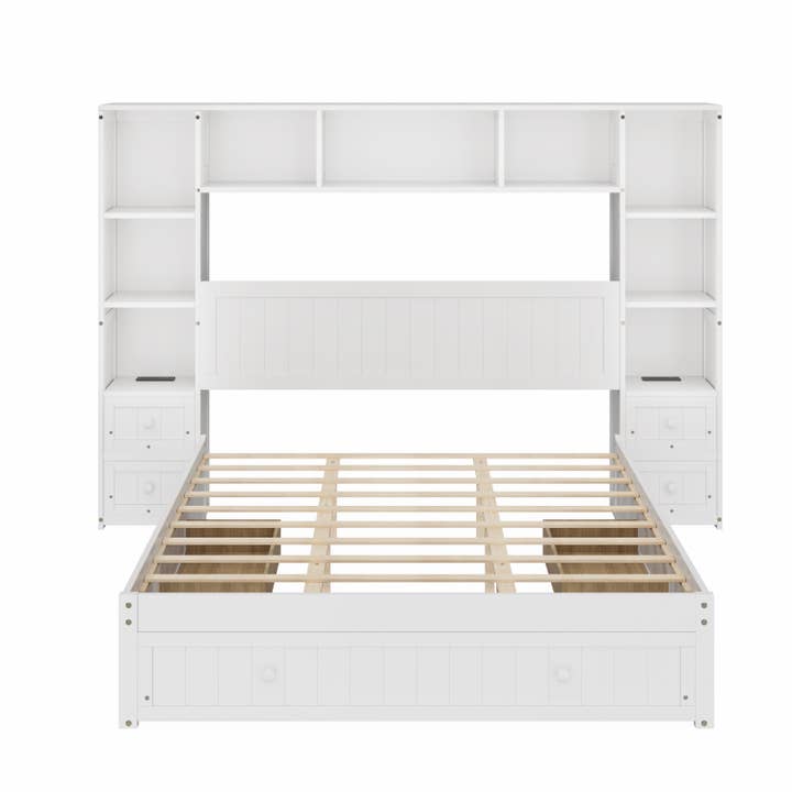 HOMYCASA DESIGN INC - Wholesale Bed - Full/Queen Size Pine Wood Platform Bed & Storage 2 Charging12