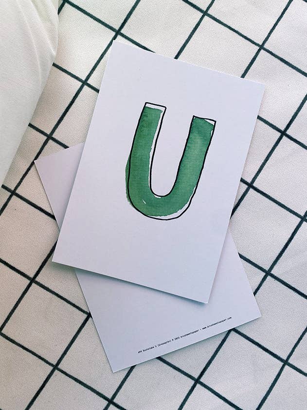 Carte lettre "U" - Lettrage à la main (Édition Alphabet ABC) pour la vente par brushmeetspaper