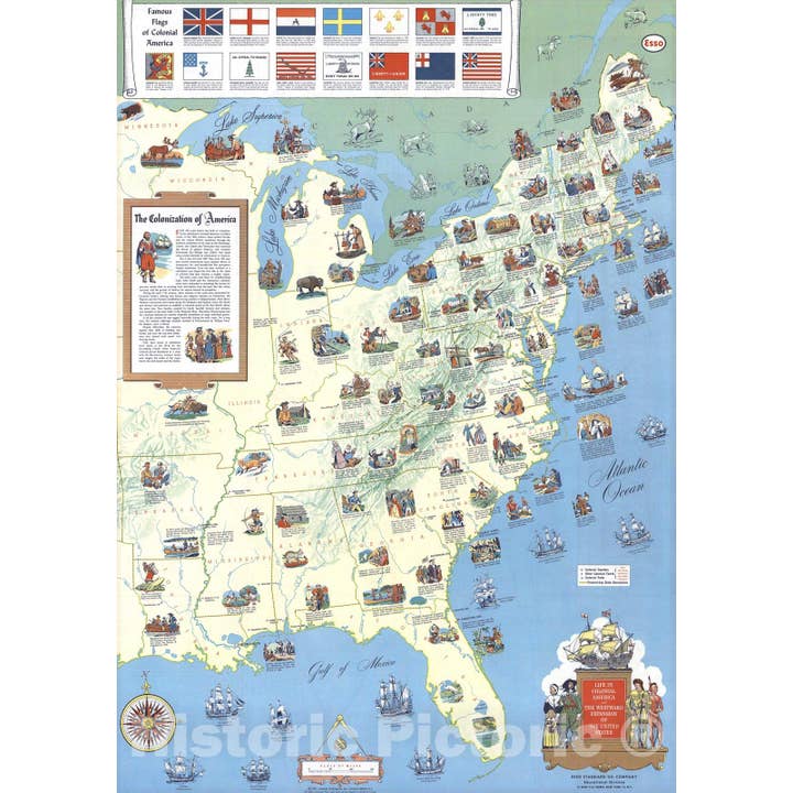 Koloniaal Amerika & Uitbreiding naar het Westen van de VS Kaart 1958 voor wholesale door Historic Pictoric