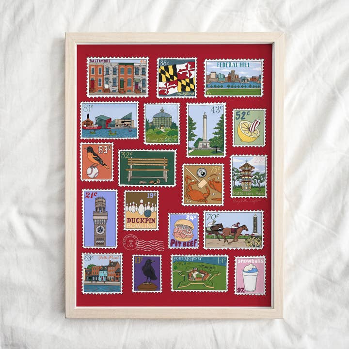 Baltimore Stamps Art Print for wholesale by Elizabeth Weglein
