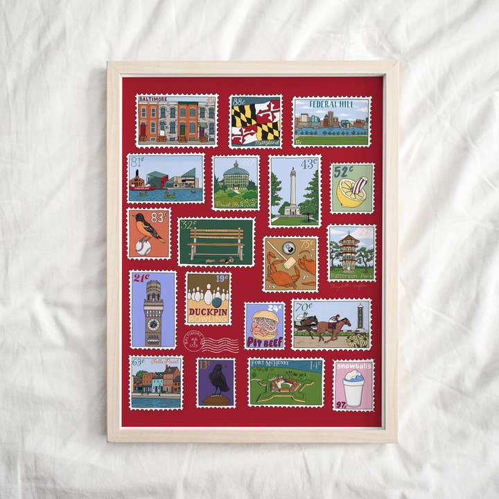 Baltimore Stamps Art Print for wholesale by Elizabeth Weglein